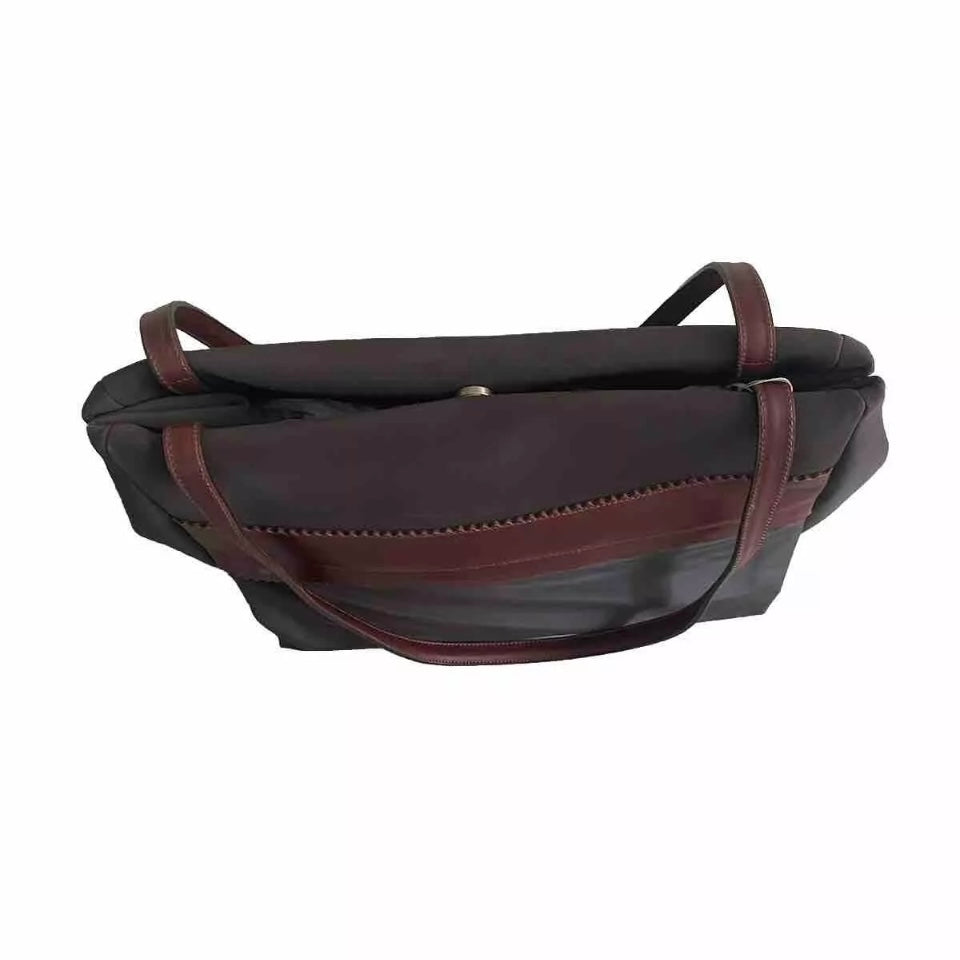 DELL’GA BORSA DA SPALLA TESSUTO TECNICO E PELLE MARRONE