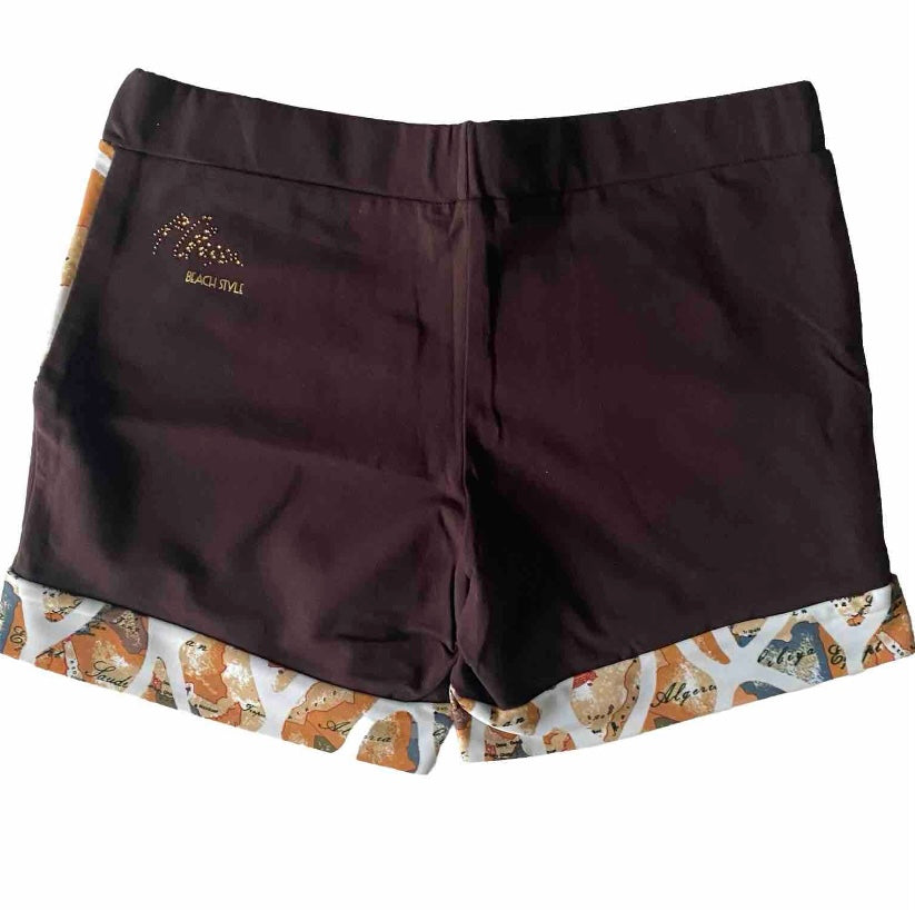 ALVIERO MARTINI 1^ CLASSE PANTALONCINI DONNA MARRONI CON BORDI FANTASIA