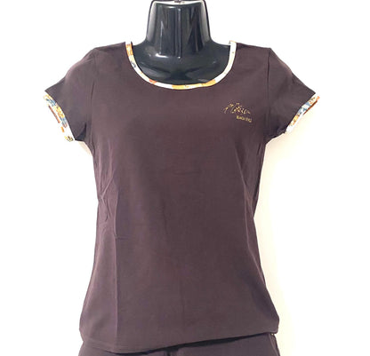 ALVIERO MARTINI 1^ CLASSE T-SHIRT DONNA MARRONE CON BORDI FANTASIA GEO